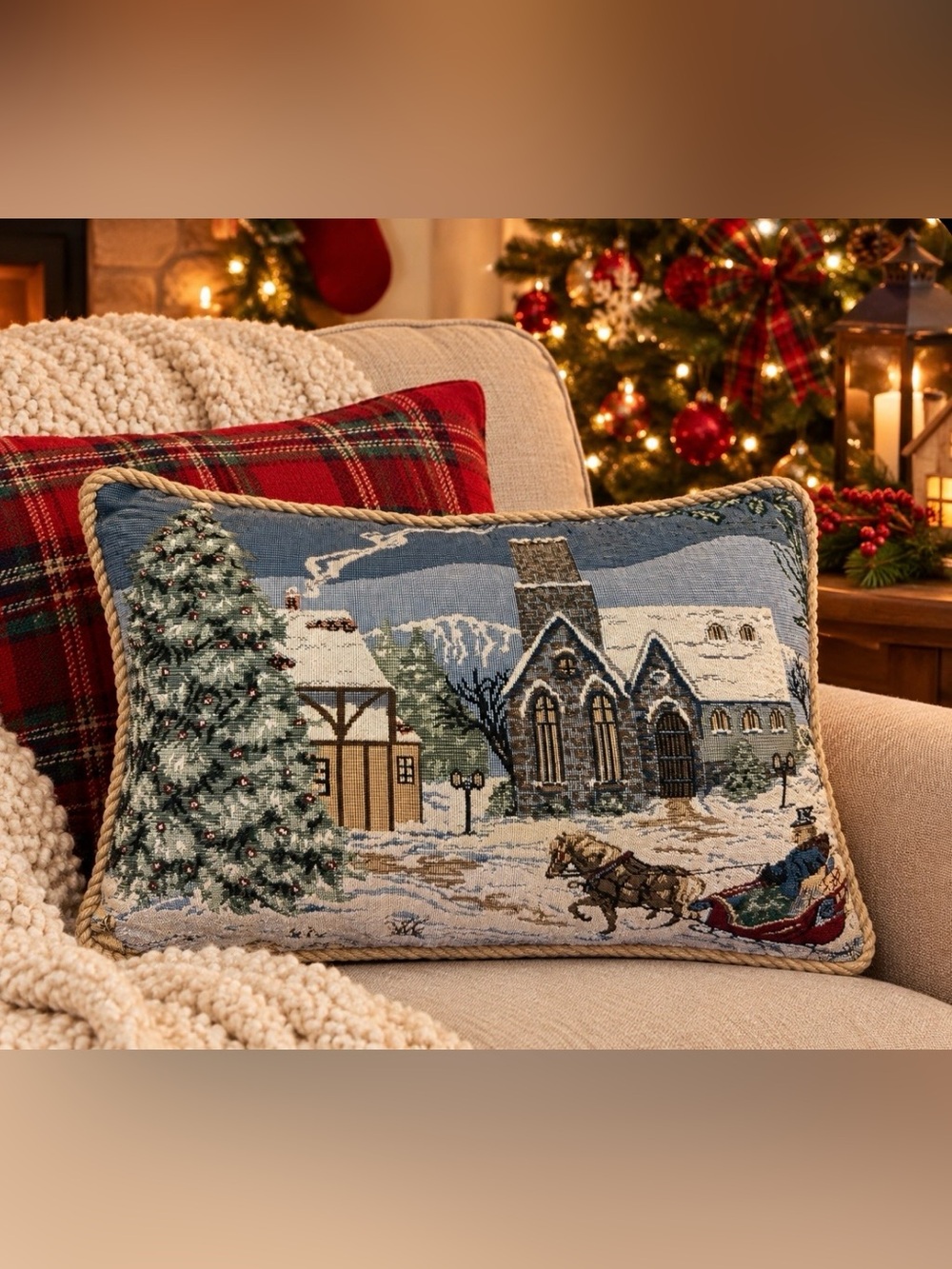🌲Throw Pillow Classic Winter Tapestry - Holiday Scene🌲